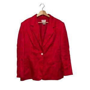 Talbots Red Linen Single-Button Closure Long-Sleeve Women's Blazer Size 14